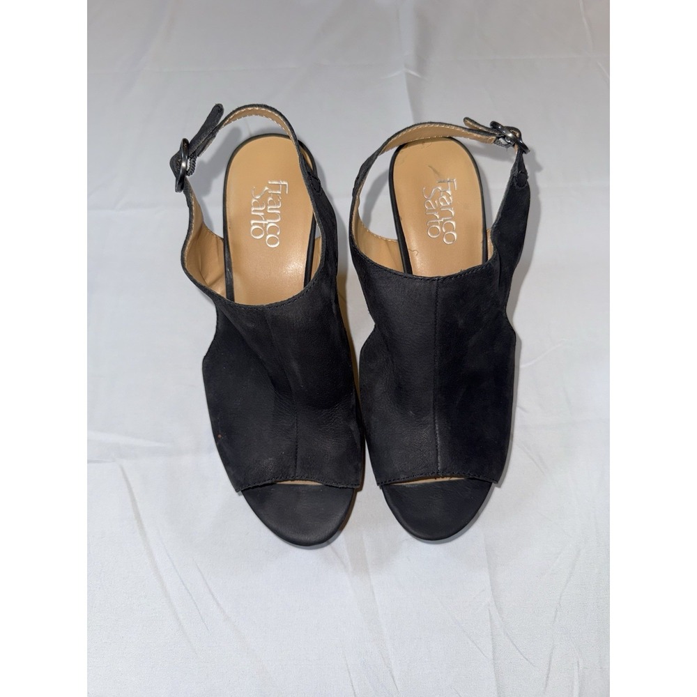 Franco Sarto Womens Gabriel Wedges Sandals Shoes Black Leather Sz9 Preowned